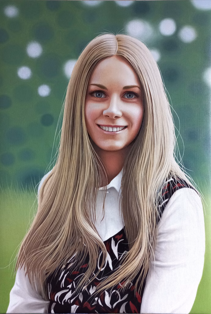 commission portrait painting with a pretty blonde girl